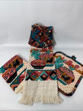 VTG Cannon Southwest Boho Kitchen Towel & Potholder Set 3pc